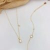 4313 - CH15000 -  Ensemble Chaine et Bracelet Plaqué Or Maille fine Pendentif Nacré Blanc